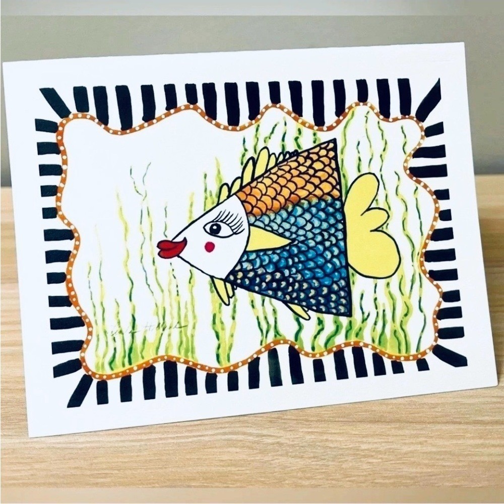 Watercolor Prints Art Greeting Cards Set Of 4 Blank Fish Envelopes Whimsical